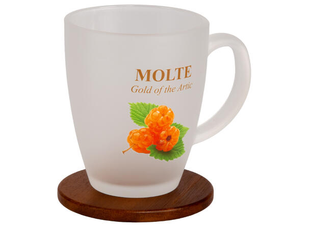 Krus frostet glass m/coaster Molte 10cm 12x9x10cm. Glassbrikke i bambustre 
