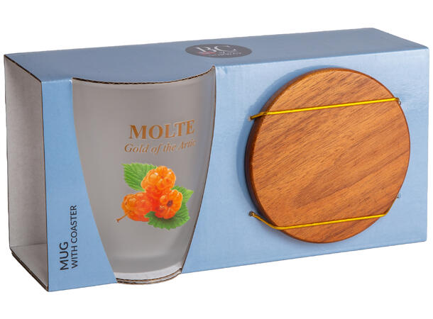 Krus frostet glass m/coaster Molte 10cm 12x9x10cm. Glassbrikke i bambustre 