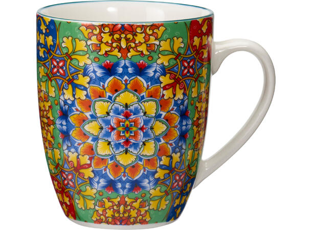 Krus mønstret porselen 8,7x10,5cm 4ass Forpk 12stk 350ml 