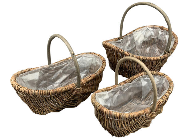 Kurv flettet brun m/hank plastikk s/2 30x20x10cm 35x25x12cm 