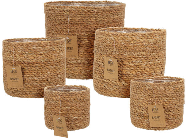 Kurv flettet sjøgress m/plast s/5 12x10/14x12/16x14/18x16/20x18cm 