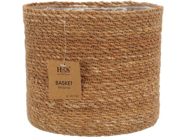 Kurv flettet sjøgress m/plast s/5 12x10/14x12/16x14/18x16/20x18cm 