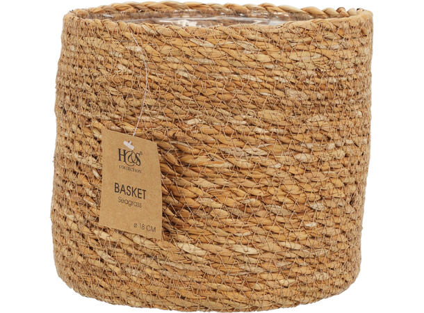 Kurv flettet sjøgress m/plast s/5 12x10/14x12/16x14/18x16/20x18cm 