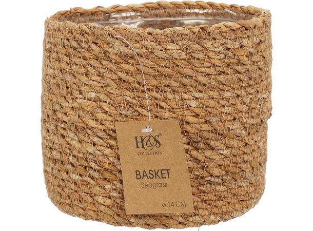 Kurv flettet sjøgress m/plast s/5 12x10/14x12/16x14/18x16/20x18cm 