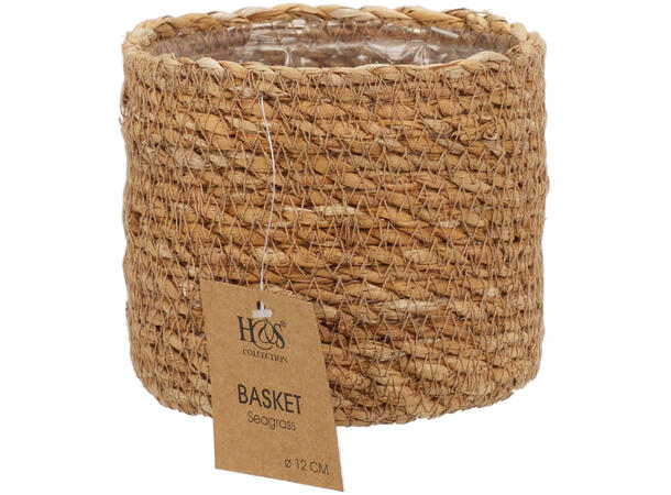 Kurv flettet sjøgress m/plast s/5 12x10/14x12/16x14/18x16/20x18cm 