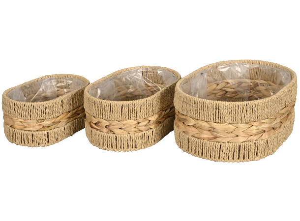 Kurv oval naturlig vannhyasint s/3 25x15x11,5cm 30x19x13cm 34x25x15cm 