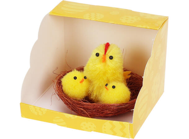 Kylling i reir chenille 4ass design Display med 24stk Polyester 