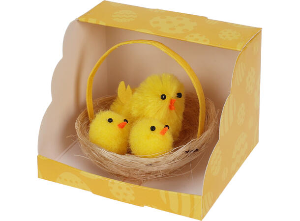 Kylling i reir chenille 4ass design Display med 24stk Polyester 