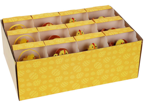 Kylling i reir chenille 4ass design Display med 24stk Polyester 