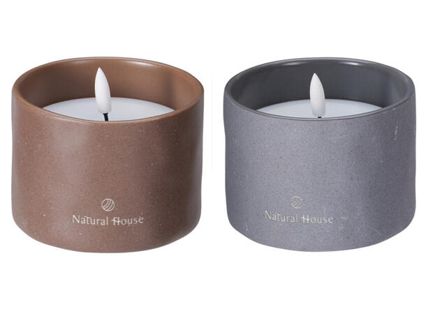 LED-lykt keramikk og PP 11x8cm 2ass Mørk grå, brun 