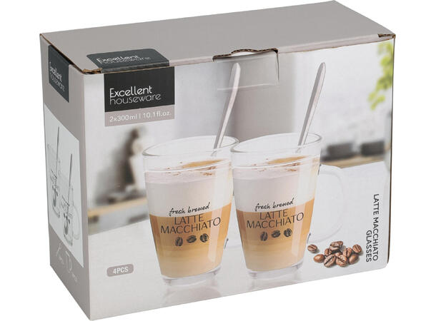 Latte macchiato 2 glass m/skje 300ml Krus: h:12cm 