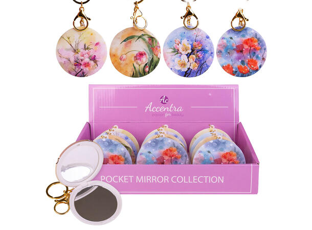 Lommespeil nøkkelring Blomst 7,4cm 4ass Display 12stk 