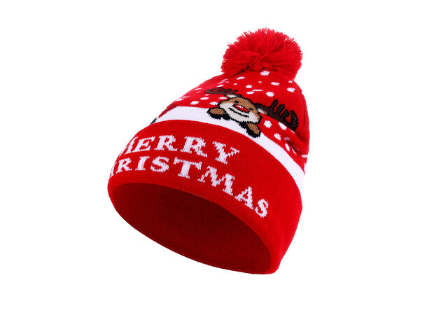 Lue Merry Christmas rød reinsdyr onesize 