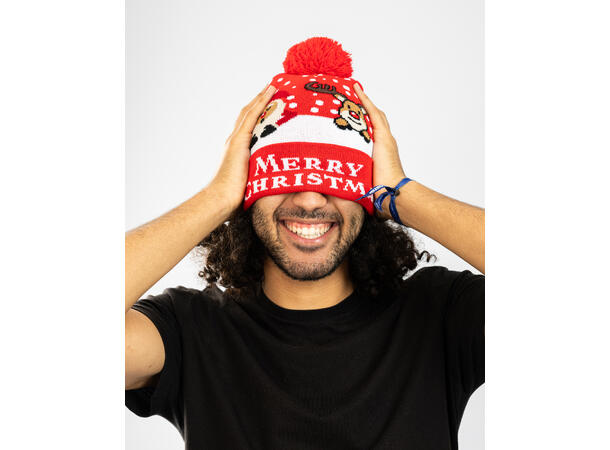 Lue Merry Christmas rød reinsdyr onesize 