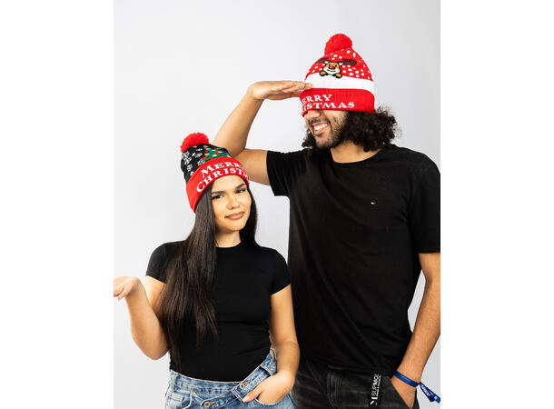 Lue Merry Christmas rød reinsdyr onesize 