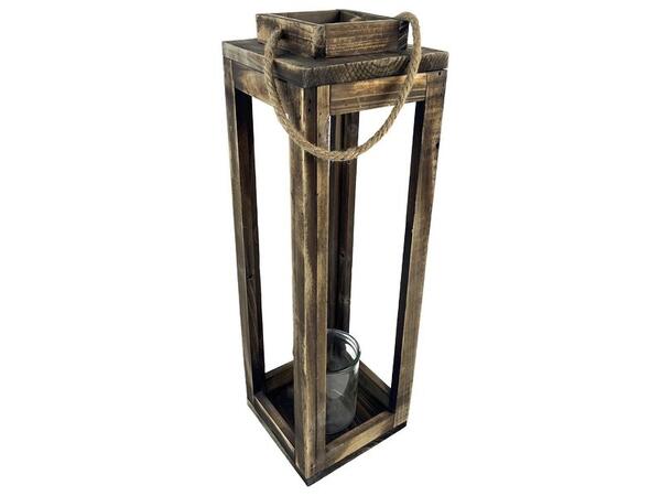 Lykt natur tre28x28x58cm m/glass:10cm 