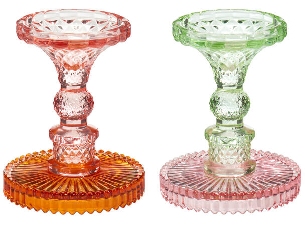 Lysestake glass kubbe/krone 10x12cm 2ass 