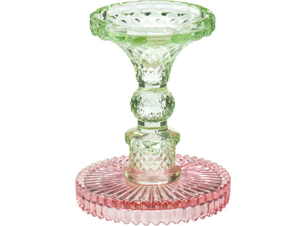 Lysestake glass kubbe/krone 10x12cm 2ass 