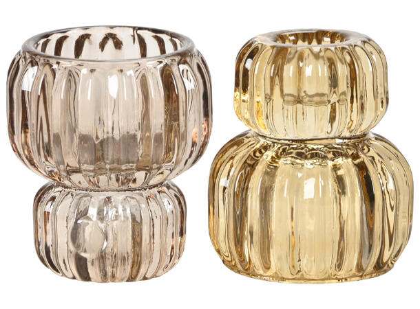 Lysestake telys/kronelys glass 2ass 6,5x7,5cm 