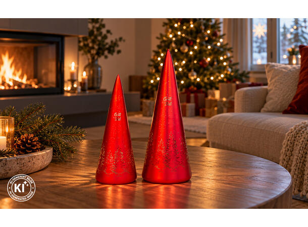 Lyslykt LED God Jul tre rød kjegle 25cm Batteri 3xAAA Timer 6/18t 15LED 