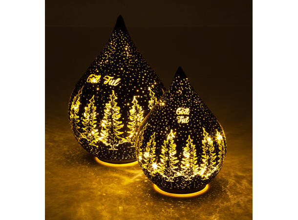 Lyslykt LED God Jul tre sort dråpe 20cm Batteri: AAAx3 T: 6/18t 20LED 