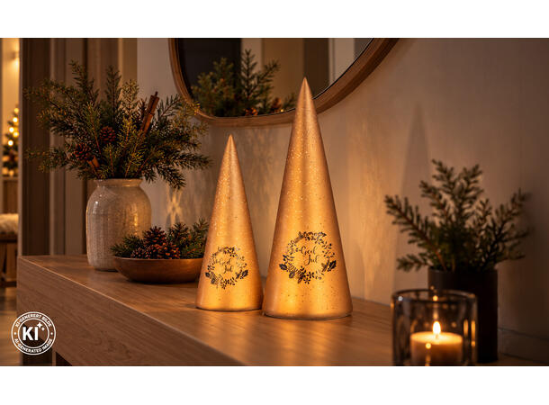 Lyslykt LED Julekrans brun kjegle 25cm Batteri 3xAAA Timer 6/18t 15LED 