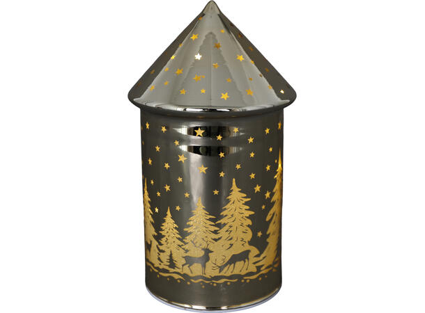 Lyslykt LED hytte gull 10x10x18cm 6/18 timer Batteri 3xAA 