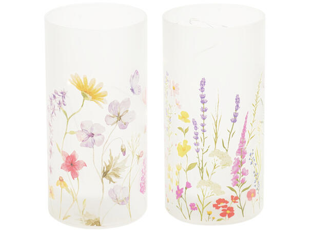 Lyslykt blomstret LED 9x9x18cm 2ass 