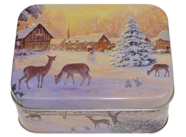Metallboks Nostalgisk vinter 15x11,5x6cm Næringsmiddelsgodkjent 