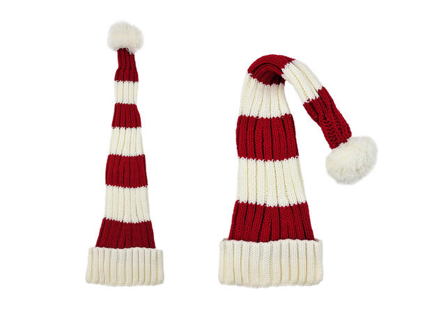 Nisselue ribbestrikket Hvit m/rødt 65cm 