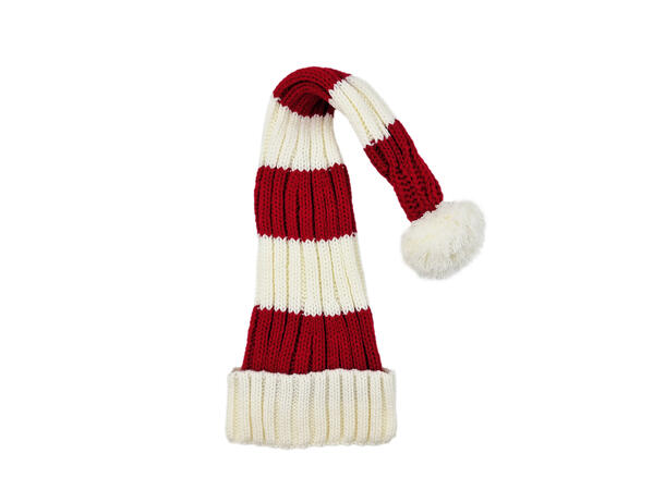 Nisselue ribbestrikket Hvit m/rødt 65cm 