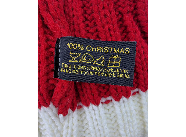 Nisselue ribbestrikket Hvit m/rødt 65cm 