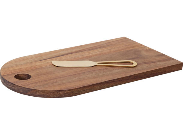 Ostebrett akasie 20,5x22cm Display 6stk Ostekniv gull 13,5 cm 
