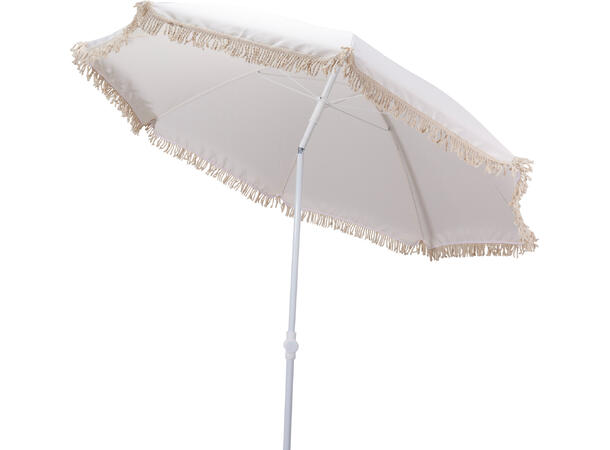 Parasoll krem m/frynser 180x200cm Hvit stålstang,UPF30+, polyester 140g/m² 