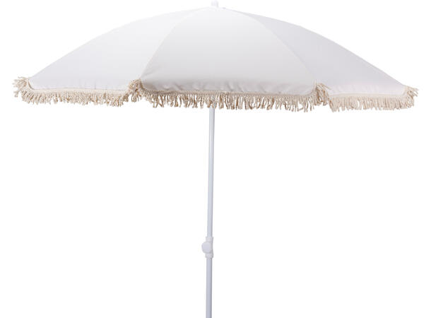 Parasoll krem m/frynser 180x200cm Hvit stålstang,UPF30+, polyester 140g/m² 