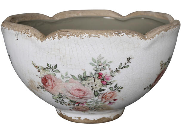 Potte keramikk beige blomster 20,5x12cm 
