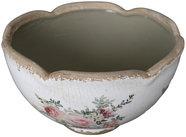 Potte keramikk beige blomster 20,5x12cm 