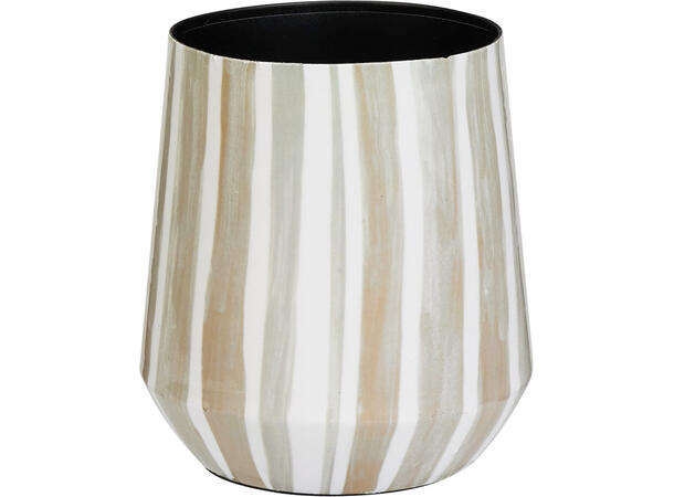 Potte stripet hvit/beige metall s/3 Str: 15x15x16cm, 20x20x21cm, 22x22x23cm 