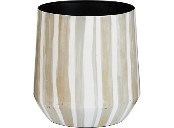 Potte stripet hvit/beige metall s/3 Str: 15x15x16cm, 20x20x21cm, 22x22x23cm 