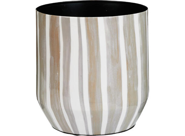 Potte stripet hvit/beige metall s/3 Str: 15x15x16cm, 20x20x21cm, 22x22x23cm 