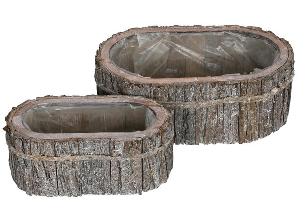 Potteskjuler oval grålig til planter s/2 21,5x11,5xh8,5cm 18x28,5xh10cm 