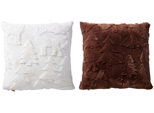 Pute skogsmotiv plysj 45x45cm 3ass Hvit Brun 