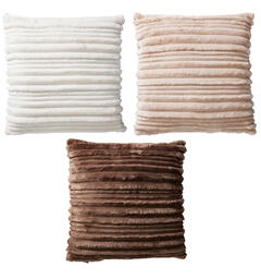 Pute striper plysj 45x45cm 3ass Hvit Beige Brun