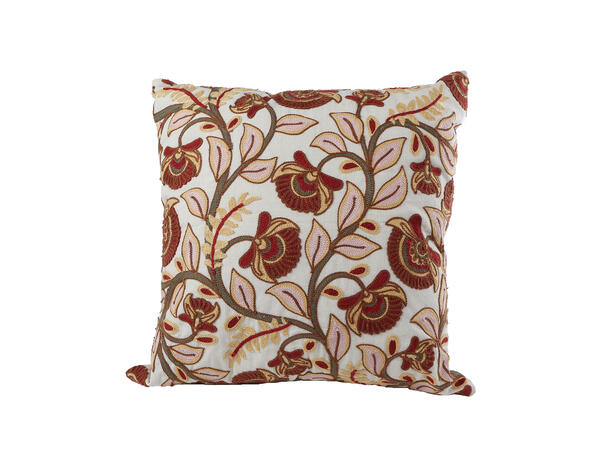 Pyntepute krem/rød/rosa brodert 45x45cm Med fyll 