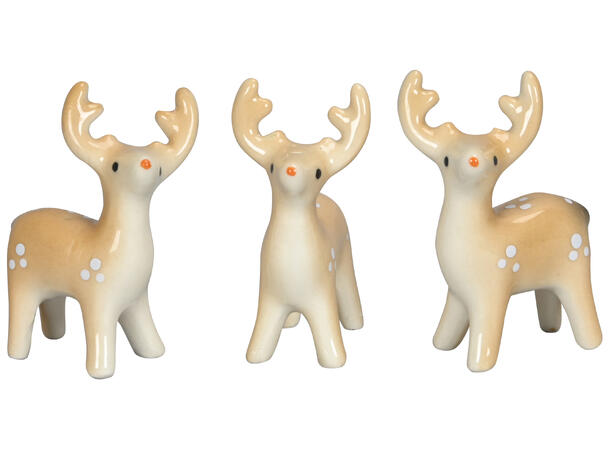 Reinsdyr brun porselen stående 6cm 3ass 