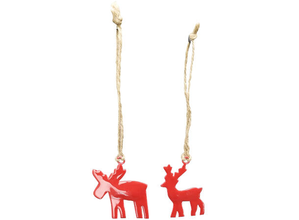 Reinsdyr henge rød metall 2ass 4,5 x1x6cm 