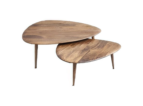Salongbord dråpeform natur mangotre s/2 84x82x40cm, 62x60x34cm 