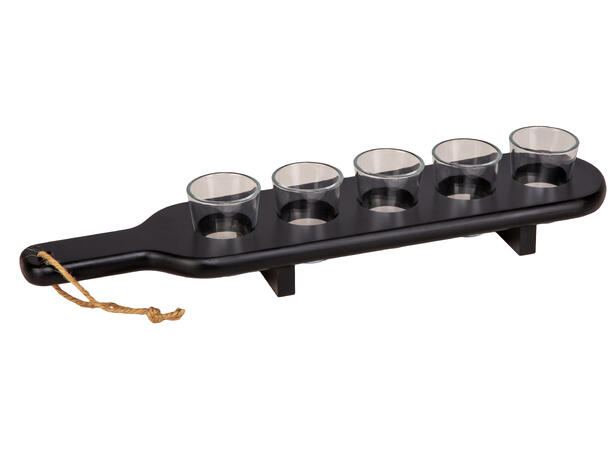 Shotglass planke sort med 5 glass 42x9,5x4cm 