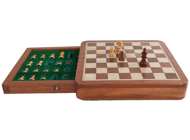 Sjakk magnetisk m/skuff akasie 17x17x3cm 