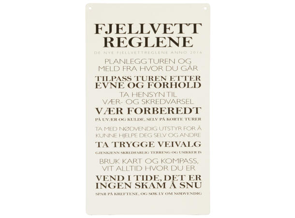 Skilt avlangt Fjellvettregler 16x27cm Metall 
